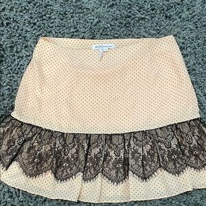 BCBGMAXAZRIA Beige Polka Dot Skirt with Lace Trim